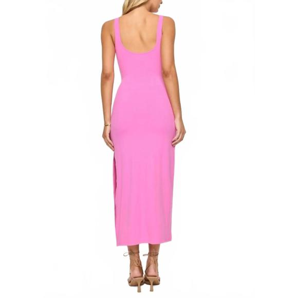 NEW L*SPACE camille front loop cutout midi dress in hottest pink - Picture 3 of 4
